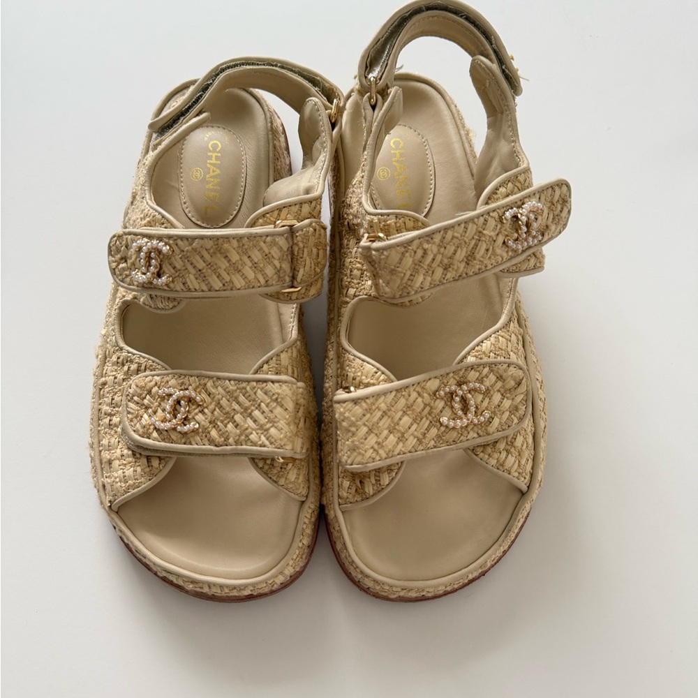 CHANEL Raffia Dad Sandals Size 41C - Picture 2 of 7